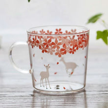 Load image into Gallery viewer, Japanese Sakura Glass Coffee Mug Cute Cat Deer Rabbit Tea Mug Heat Resistant Glass Tea Cup