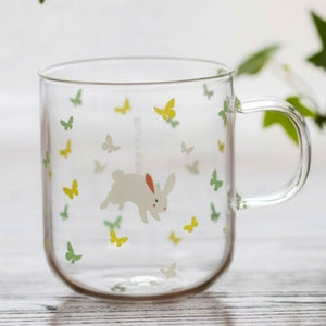 Japanese Sakura Glass Coffee Mug Cute Cat Deer Rabbit Tea Mug Heat Resistant Glass Tea Cup