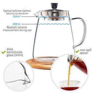 Glass Teapot Kettle with Infuser - Loose Leaf Tea Pot 32oz