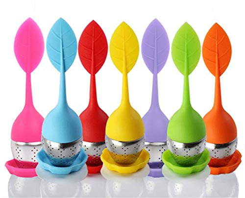 Bekith Tea Infuser - Set of 7 Silicone Handle Stainless Steel Strainer Drip Tray Included