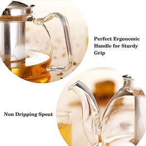 Hiware 1000ml Glass Teapot with Removable Infuser, Stovetop Safe Tea Kettle, Blooming and Loose Leaf Tea Maker Set