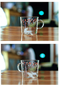 Japanese Sakura Glass Coffee Mug Cute Cat Deer Rabbit Tea Mug Heat Resistant Glass Tea Cup