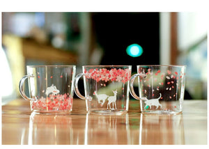 Japanese Sakura Glass Coffee Mug Cute Cat Deer Rabbit Tea Mug Heat Resistant Glass Tea Cup