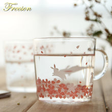 Load image into Gallery viewer, Japanese Sakura Glass Coffee Mug Cute Cat Deer Rabbit Tea Mug Heat Resistant Glass Tea Cup