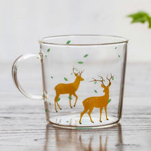 Load image into Gallery viewer, Japanese Sakura Glass Coffee Mug Cute Cat Deer Rabbit Tea Mug Heat Resistant Glass Tea Cup