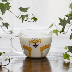 Japanese Sakura Glass Coffee Mug Cute Cat Deer Rabbit Tea Mug Heat Resistant Glass Tea Cup