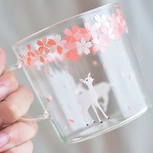 Load image into Gallery viewer, Japanese Sakura Glass Coffee Mug Cute Cat Deer Rabbit Tea Mug Heat Resistant Glass Tea Cup