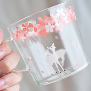 Japanese Sakura Glass Coffee Mug Cute Cat Deer Rabbit Tea Mug Heat Resistant Glass Tea Cup