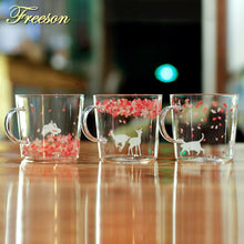 Load image into Gallery viewer, Japanese Sakura Glass Coffee Mug Cute Cat Deer Rabbit Tea Mug Heat Resistant Glass Tea Cup