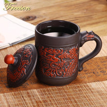 Load image into Gallery viewer, Traditional Chinese Yixing Dragon Phoenix Purple Clay Tea Cup 12 oz