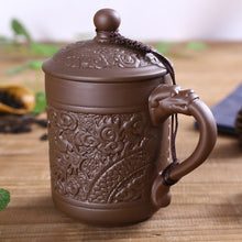 Load image into Gallery viewer, Traditional Chinese Yixing Dragon Phoenix Purple Clay Tea Cup 12 oz