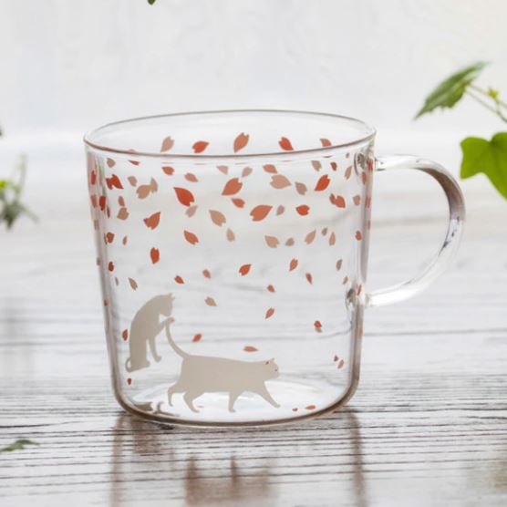 Japanese Sakura Glass Coffee Mug Cute Cat Deer Rabbit Tea Mug Heat Resistant Glass Tea Cup