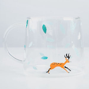 Japanese Sakura Glass Coffee Mug Cute Cat Deer Rabbit Tea Mug Heat Resistant Glass Tea Cup